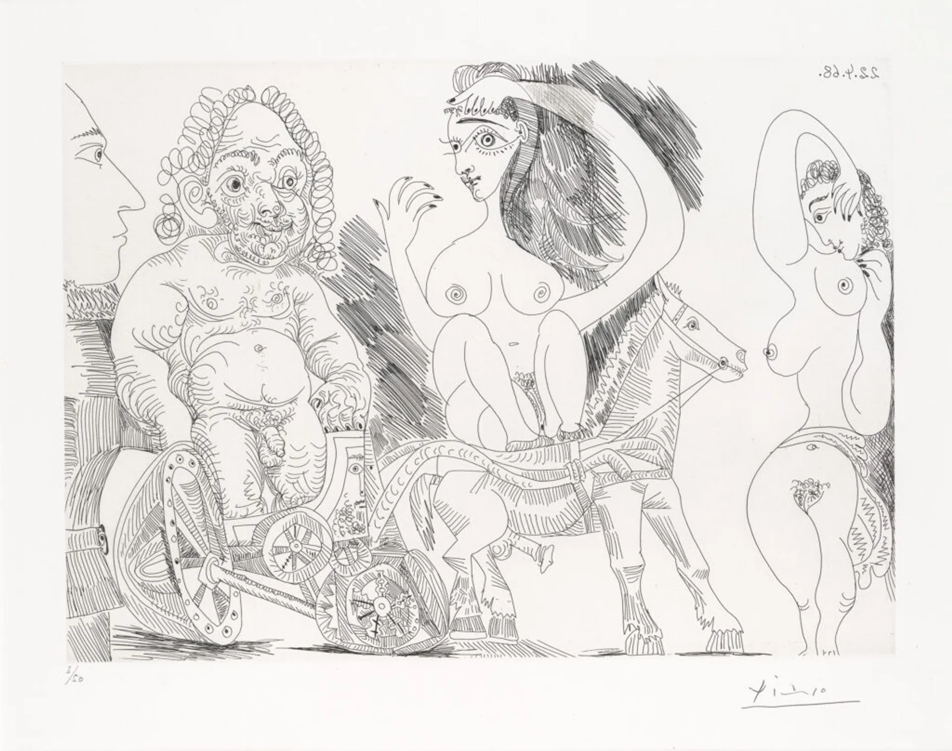 CHAR ROMAIN AVEC VIEIL ATHLÈTE ECUYÈRE, ODALISQUE ET SPECTATEUR
