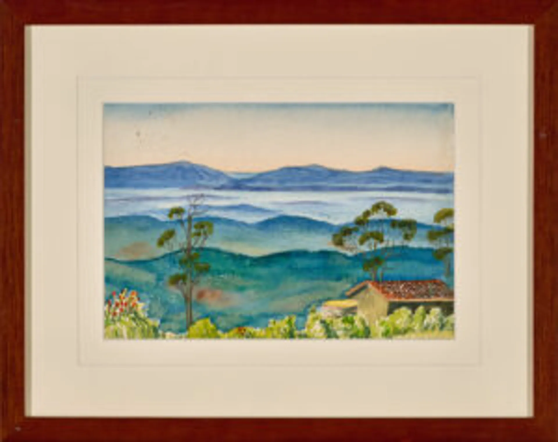 LANDSCAPE WITH HOUSE AND MOUNTAINS