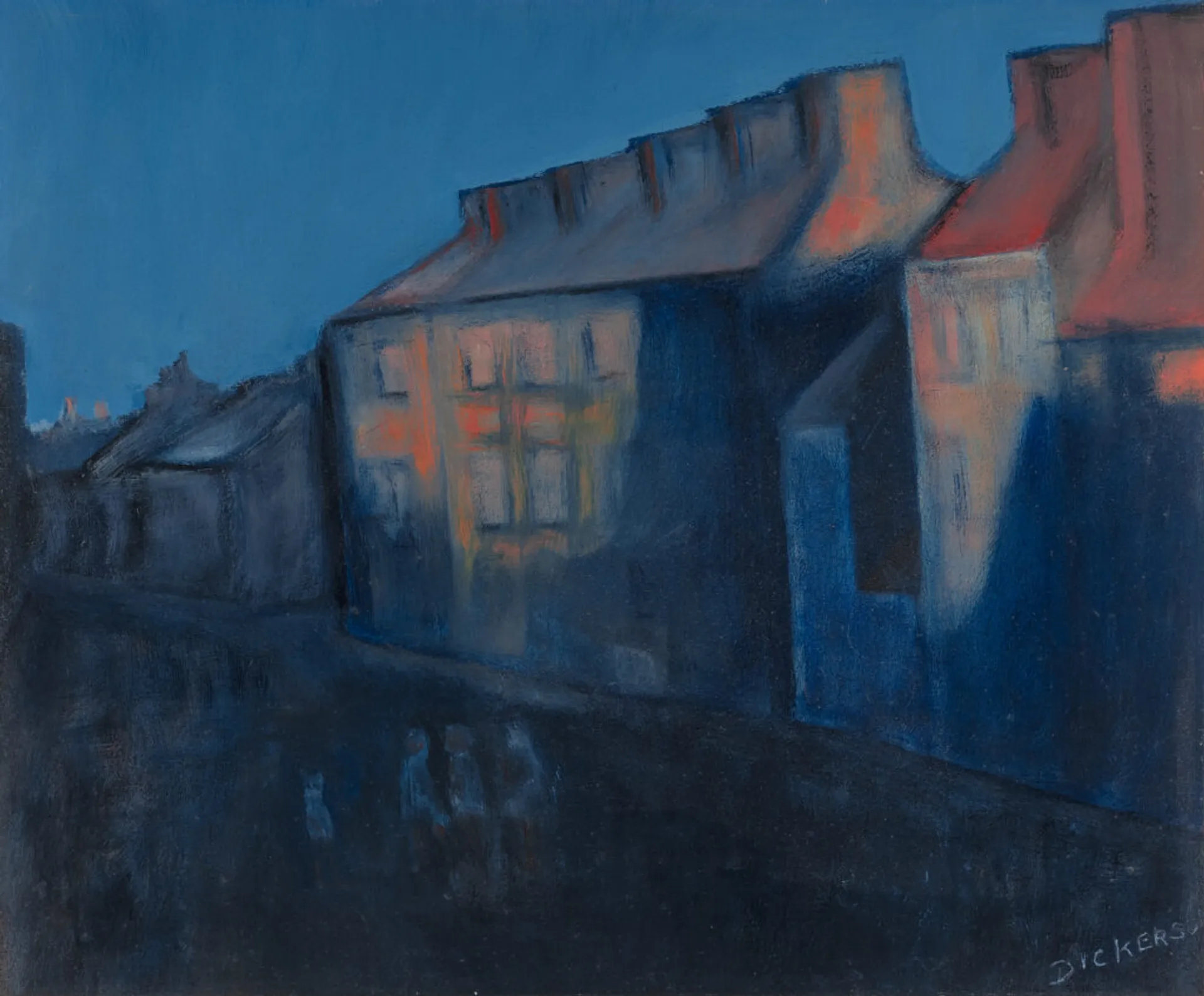 Figures in the street at night