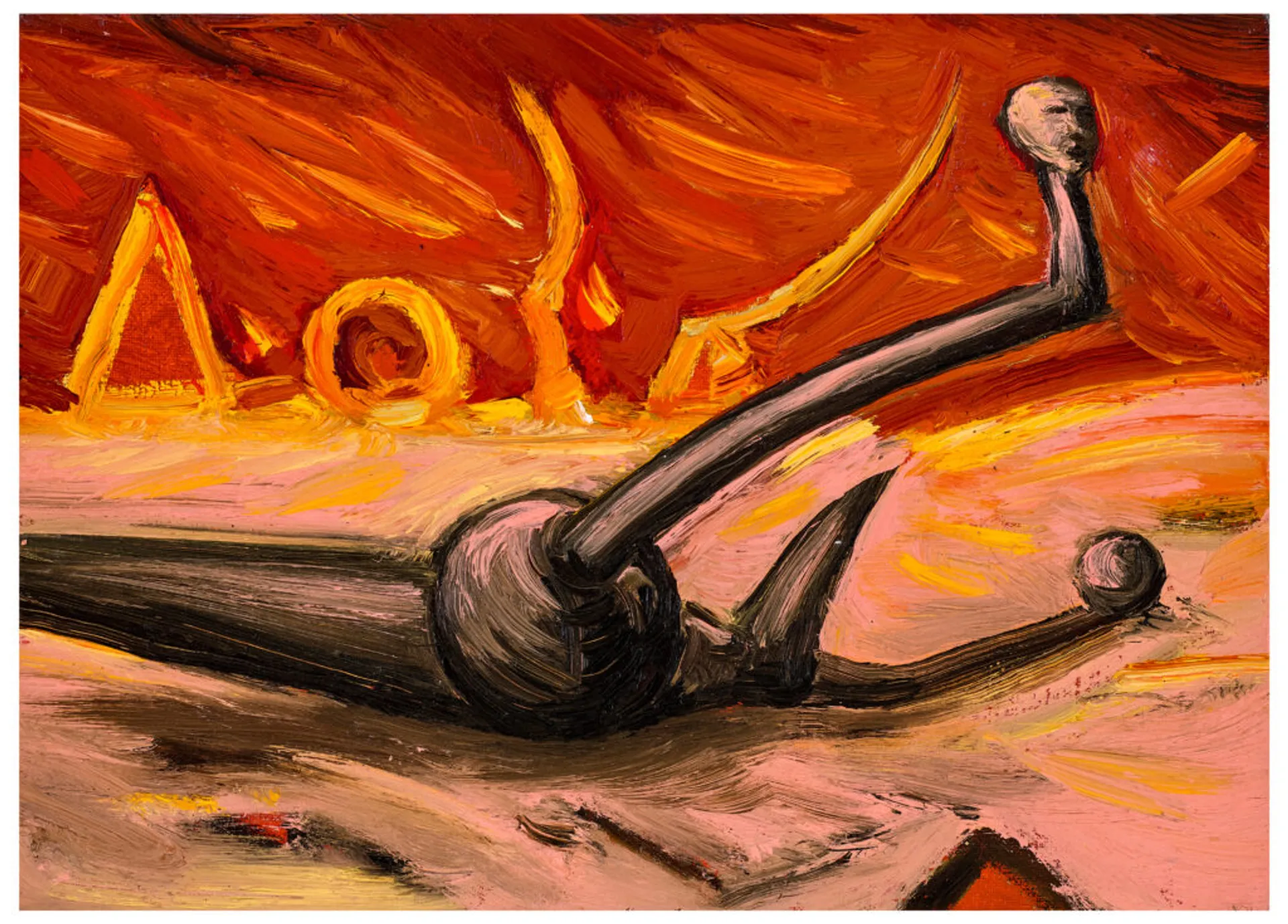 UNTITLED (PINK ORANGE LANDSCAPE WITH SYMBOLS)