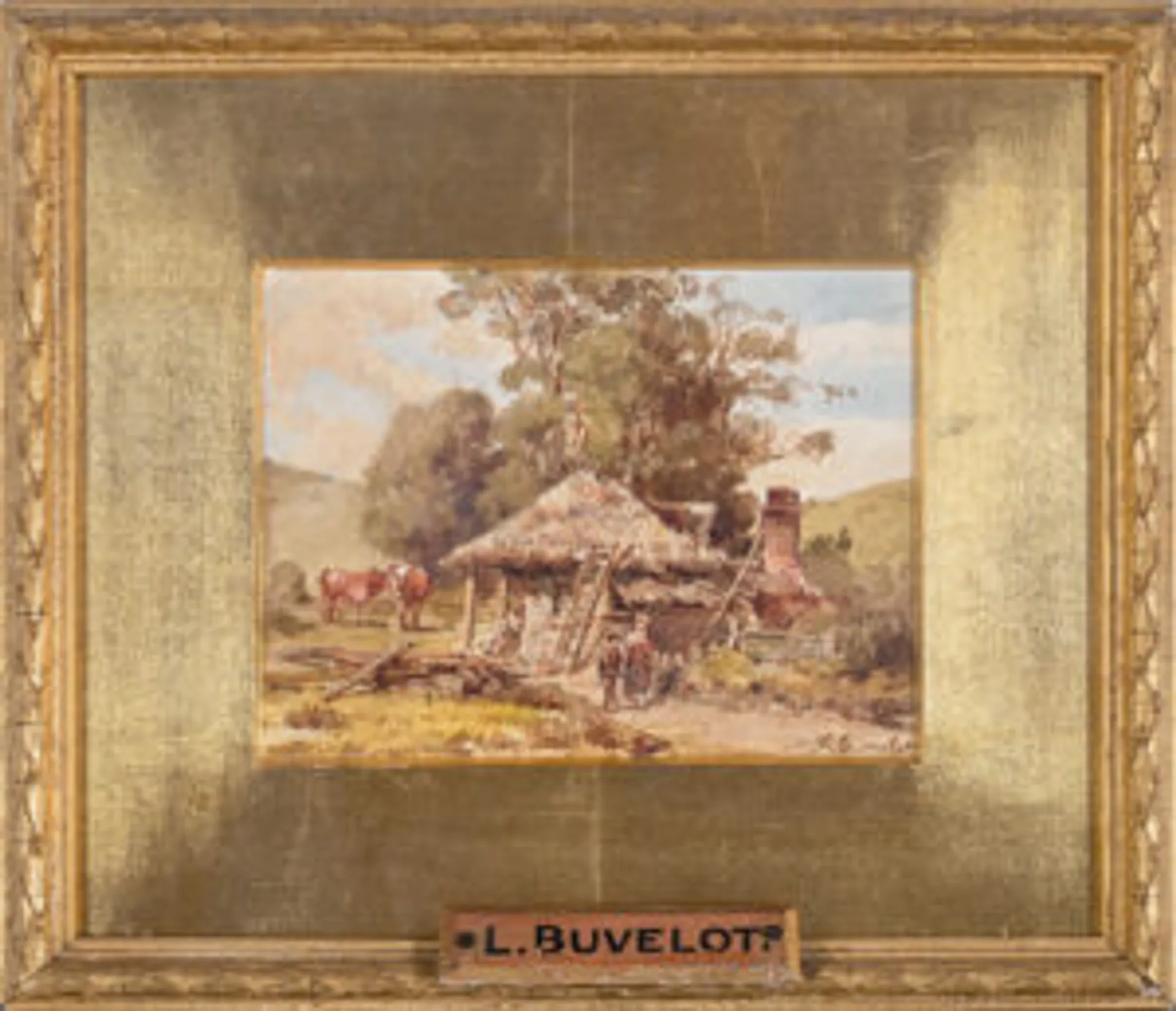 FIGURES OUTSIDE A FARMHOUSE