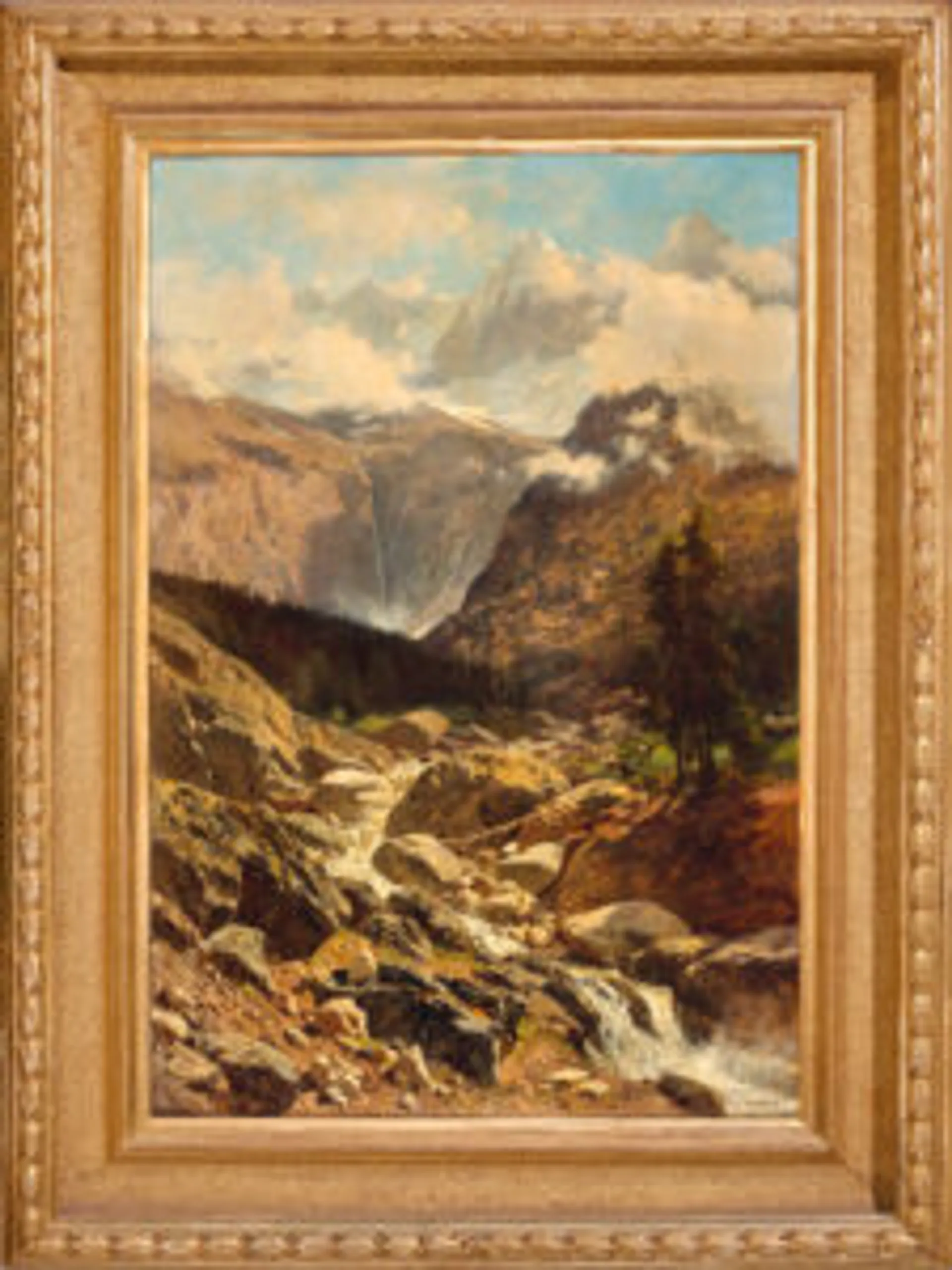 VIEW OF MOUNTAINS AND STREAM