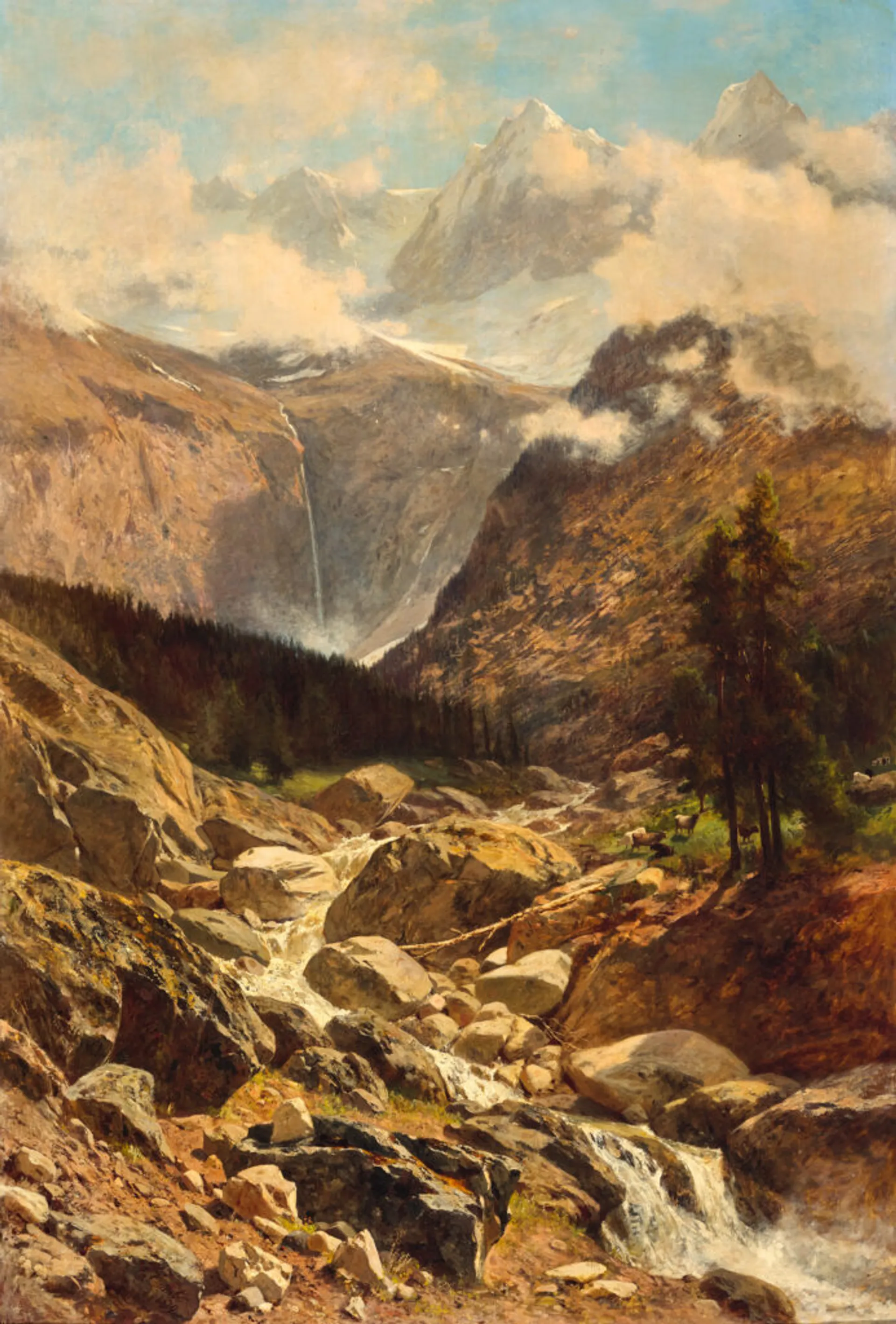 VIEW OF MOUNTAINS AND STREAM