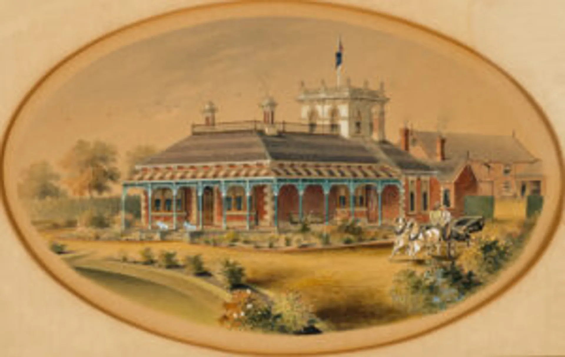 COLONIAL HOME, HORSE AND TRAP