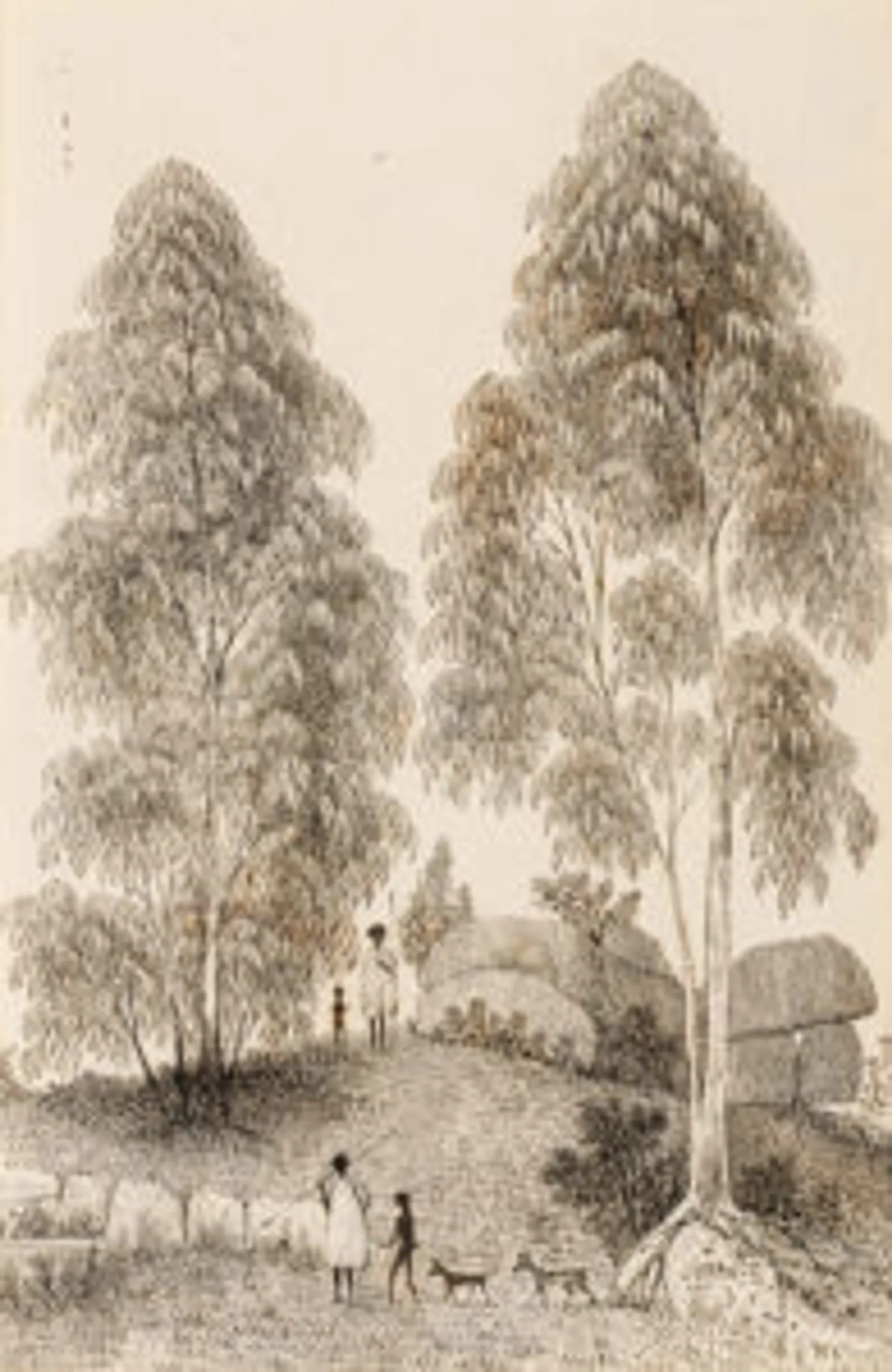 ABORIGINES IN A ROCKY LANDSCAPE