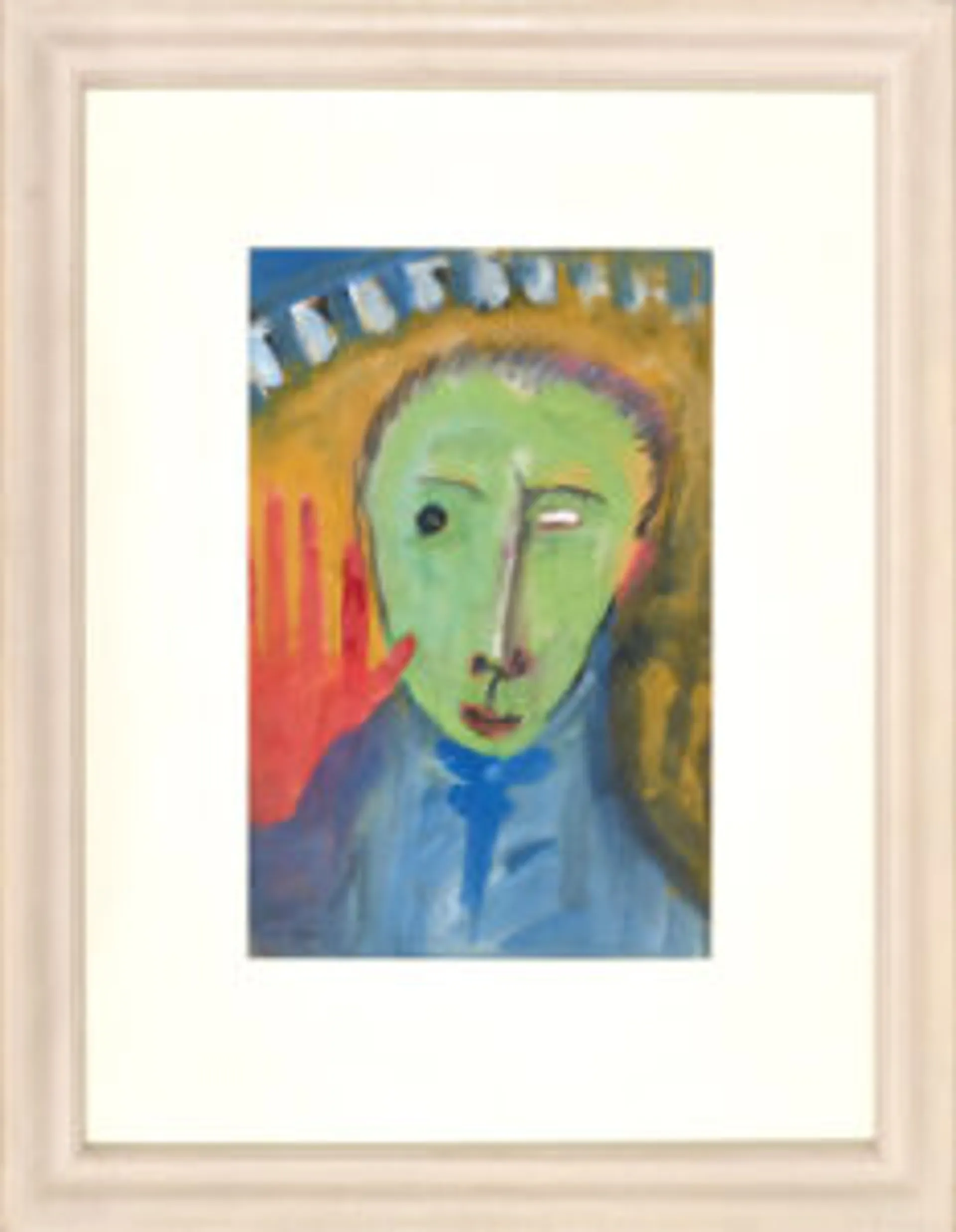 BOY WITH RED HAND AND GREEN FACE