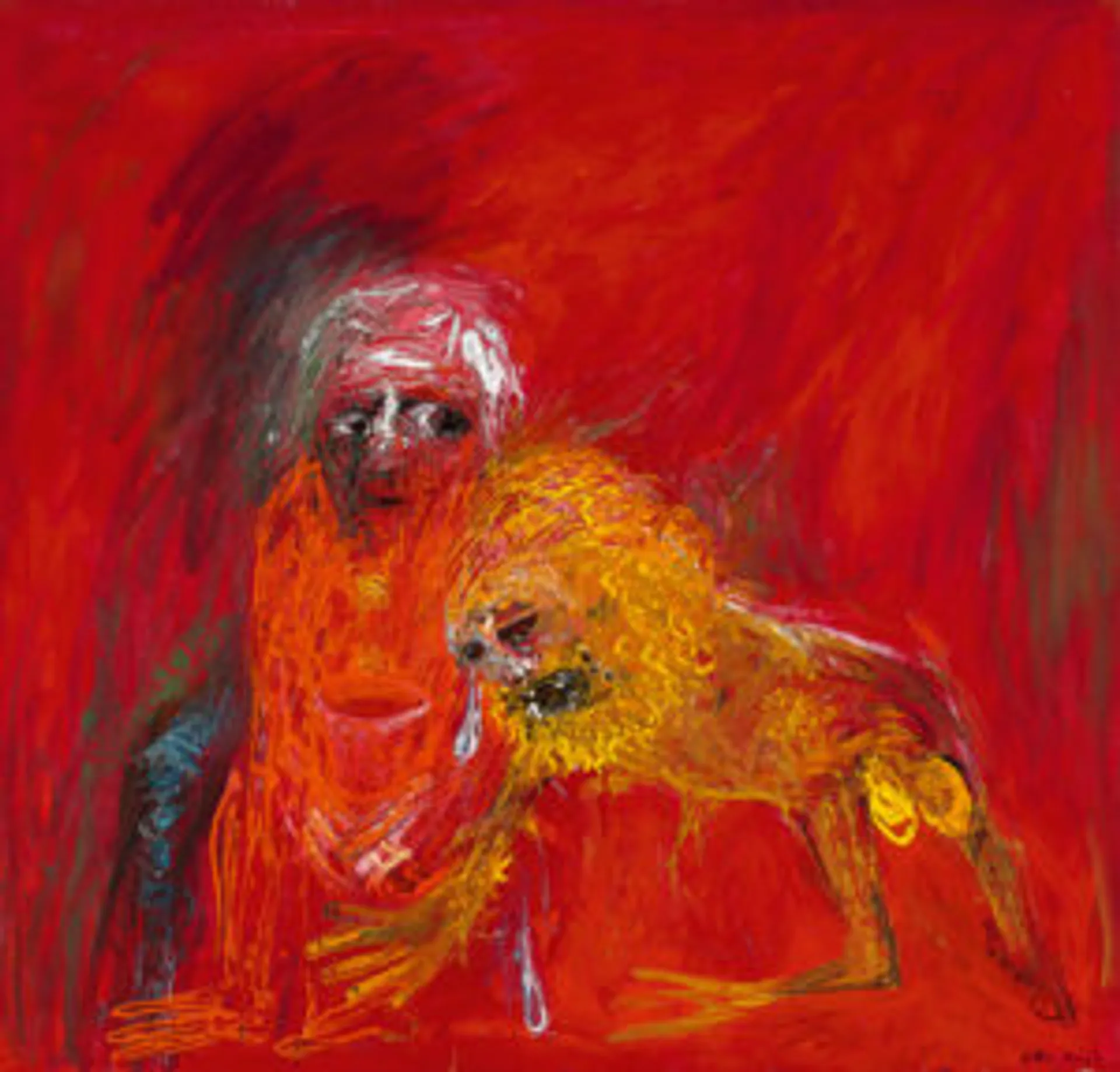 Seated Nebuchadnezzar and crying lion