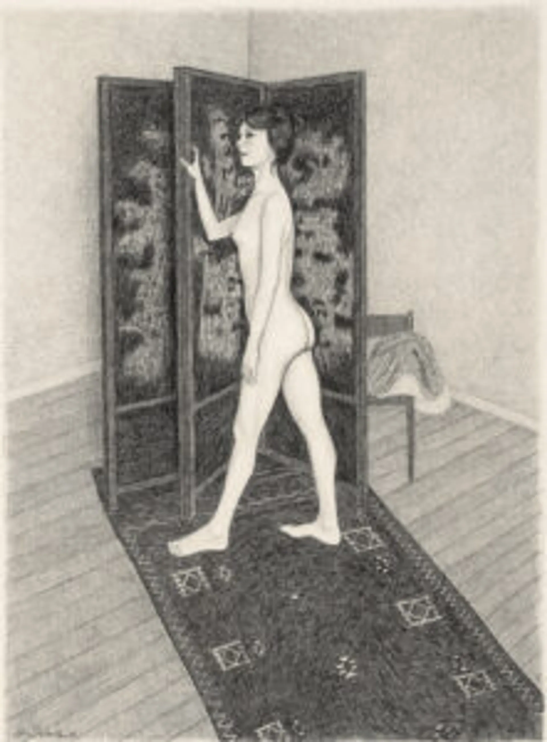 Standing nude with screen