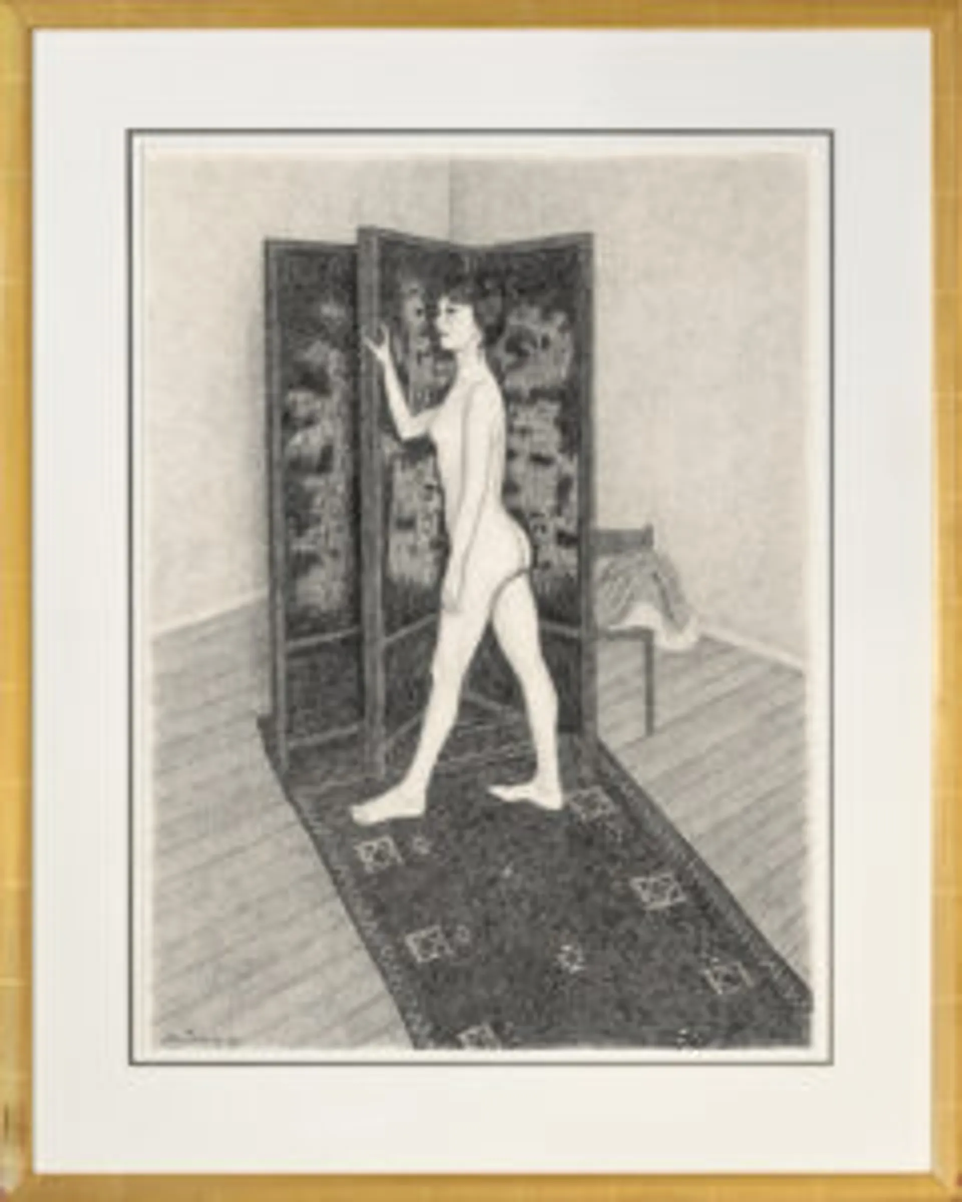 Standing nude with screen