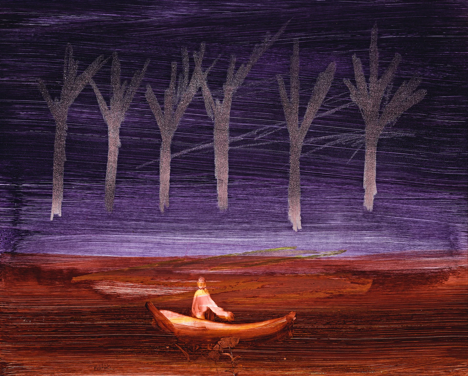 MAN IN BOAT WITH NOCTURNAL SKY