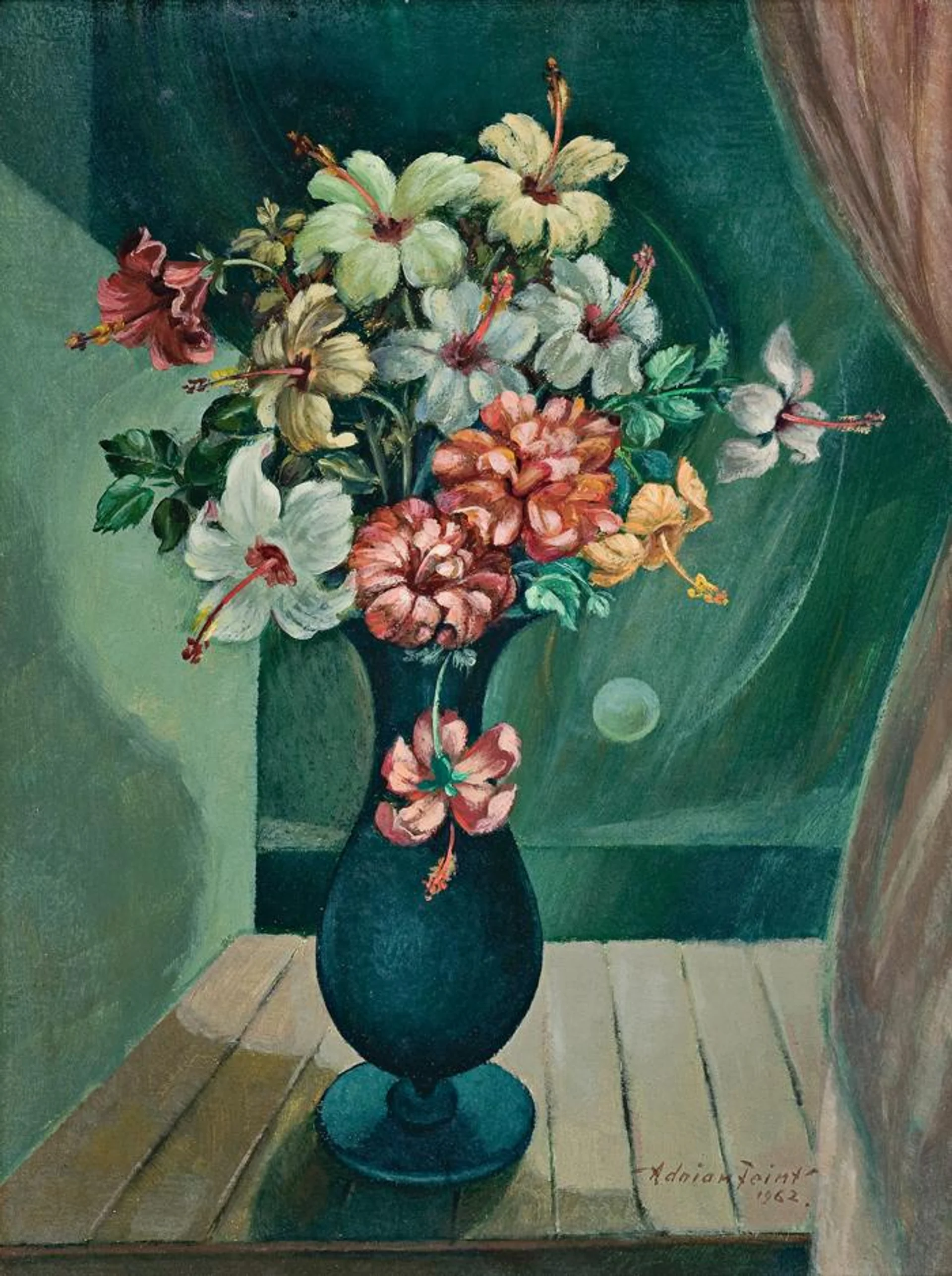 HIBISCUS IN A GREEN VASE