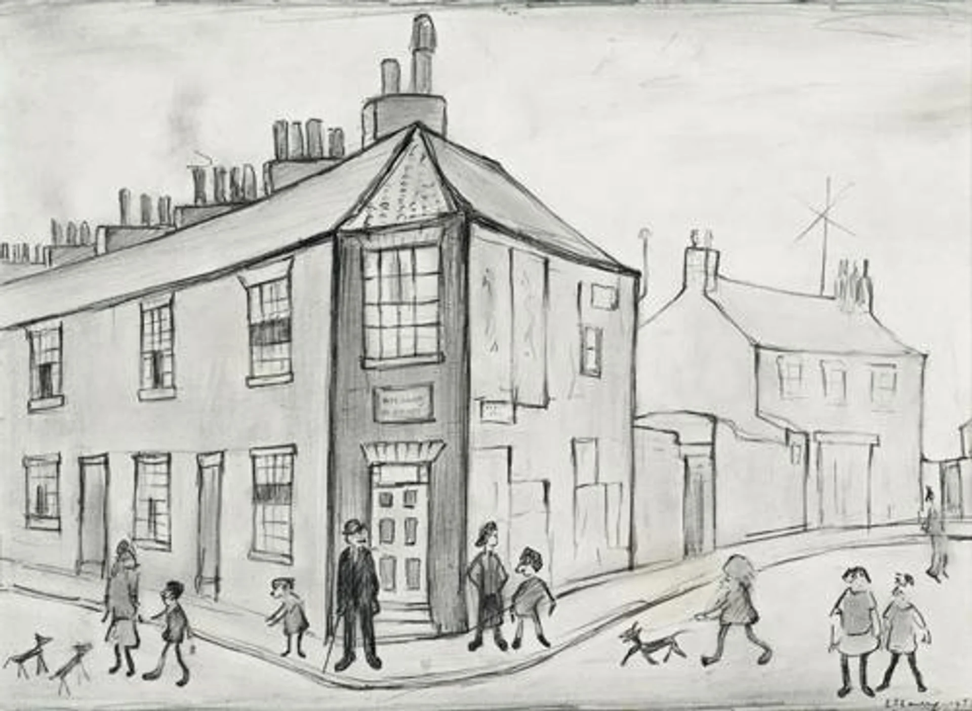 CORNER STREET SCENE WITH FIGURES