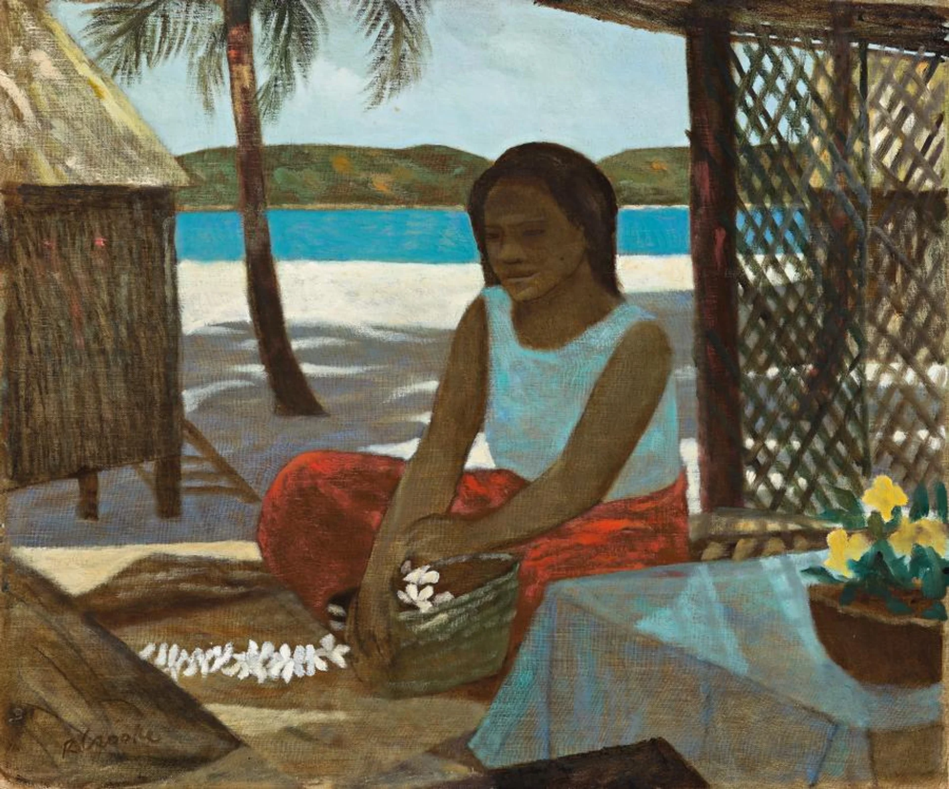 NATIVE WOMAN WITH FRANGIPANI