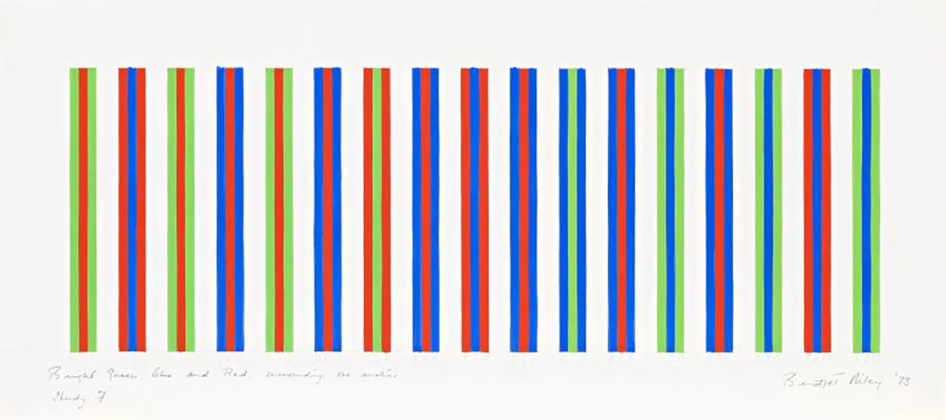 BRIGHT GREEN, BLUE AND RED, SURROUNDING ONE ANOTHER, STUDY 7