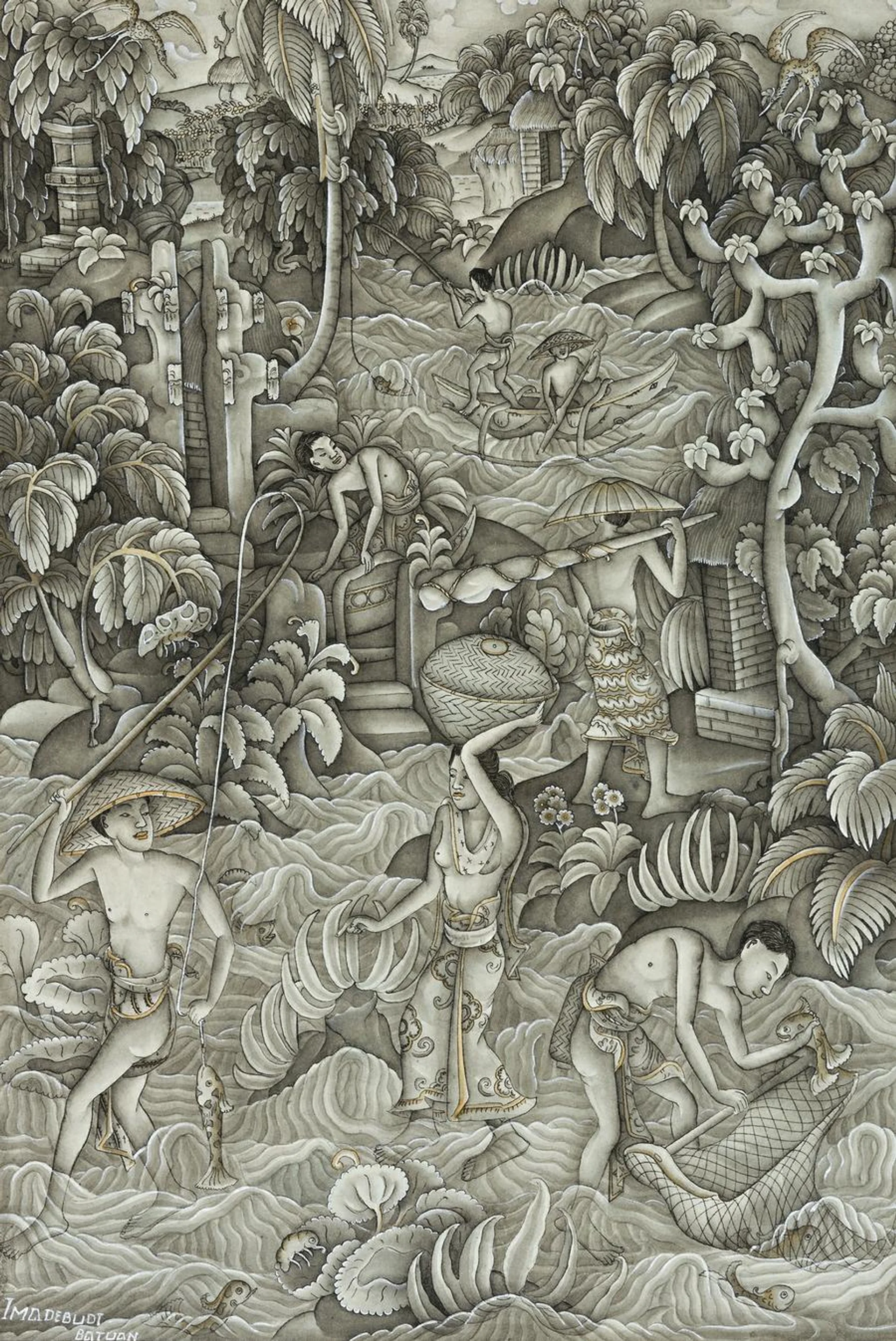 VILLAGE FISHING SCENE