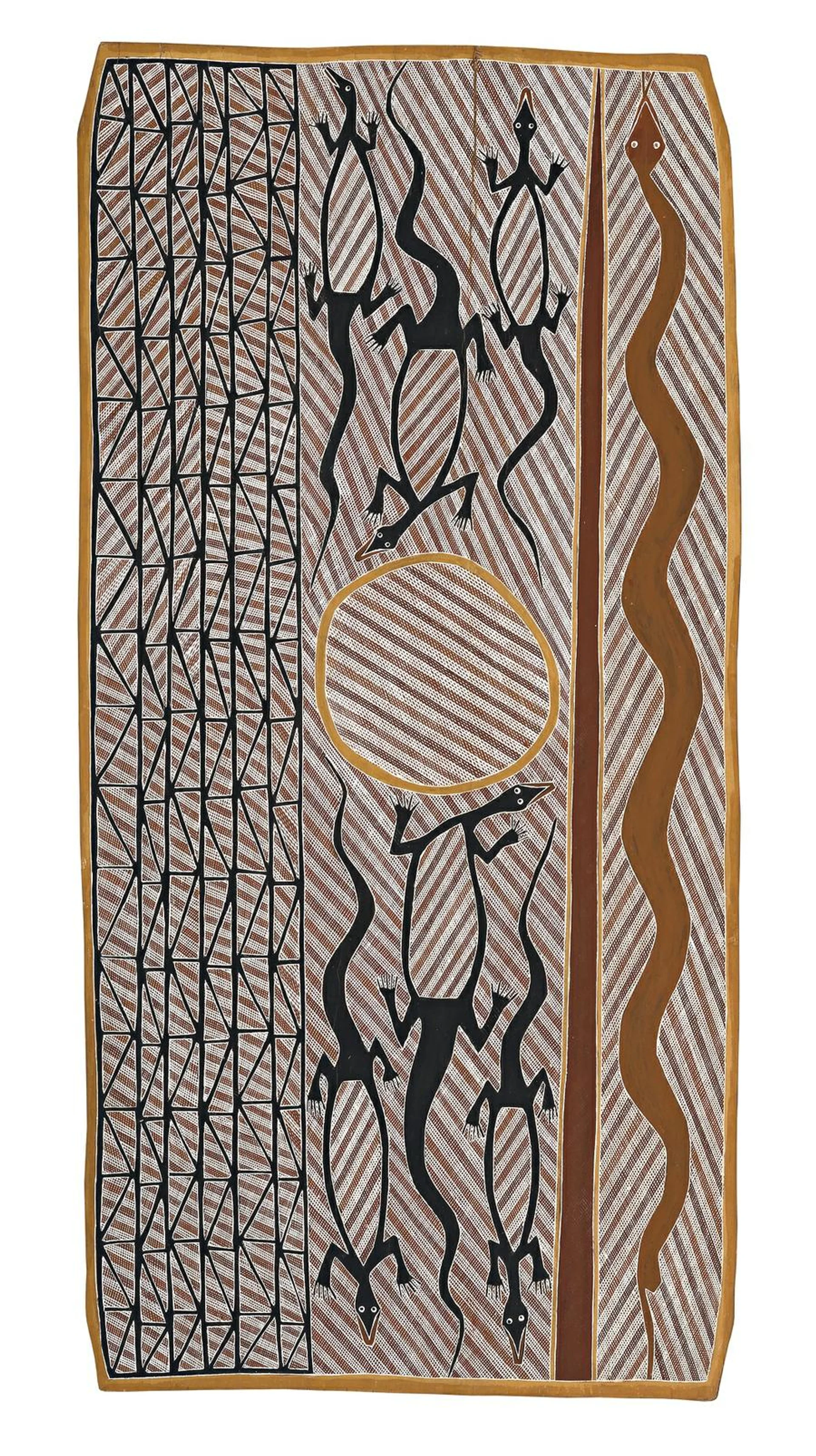 GULAIDJI (WATERLILY), WATERHOLE, GOANNAS AND FILE SNAKE
