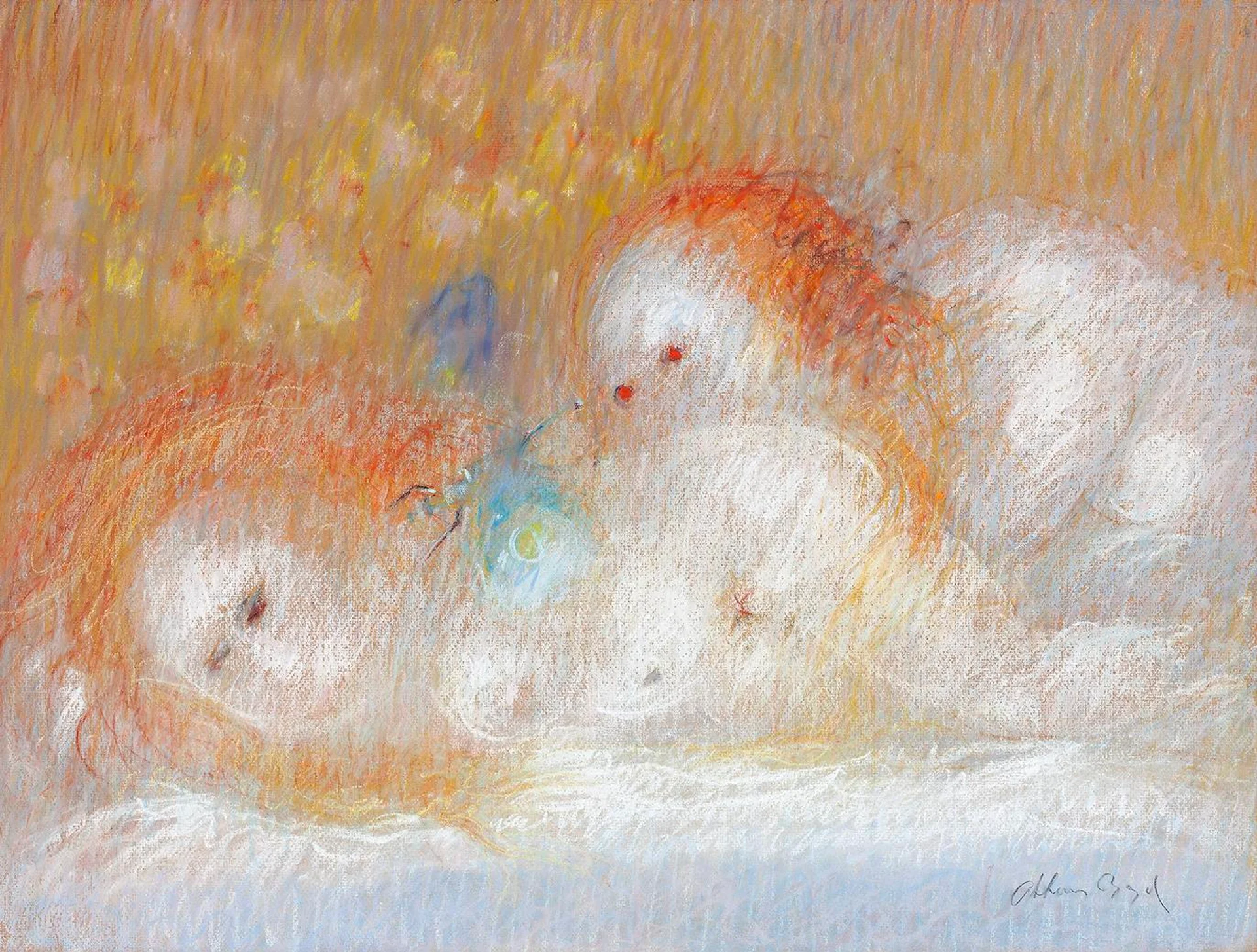 SLEEPING WOMAN WITH DRAGONFLY AND WATCHING FIGURE