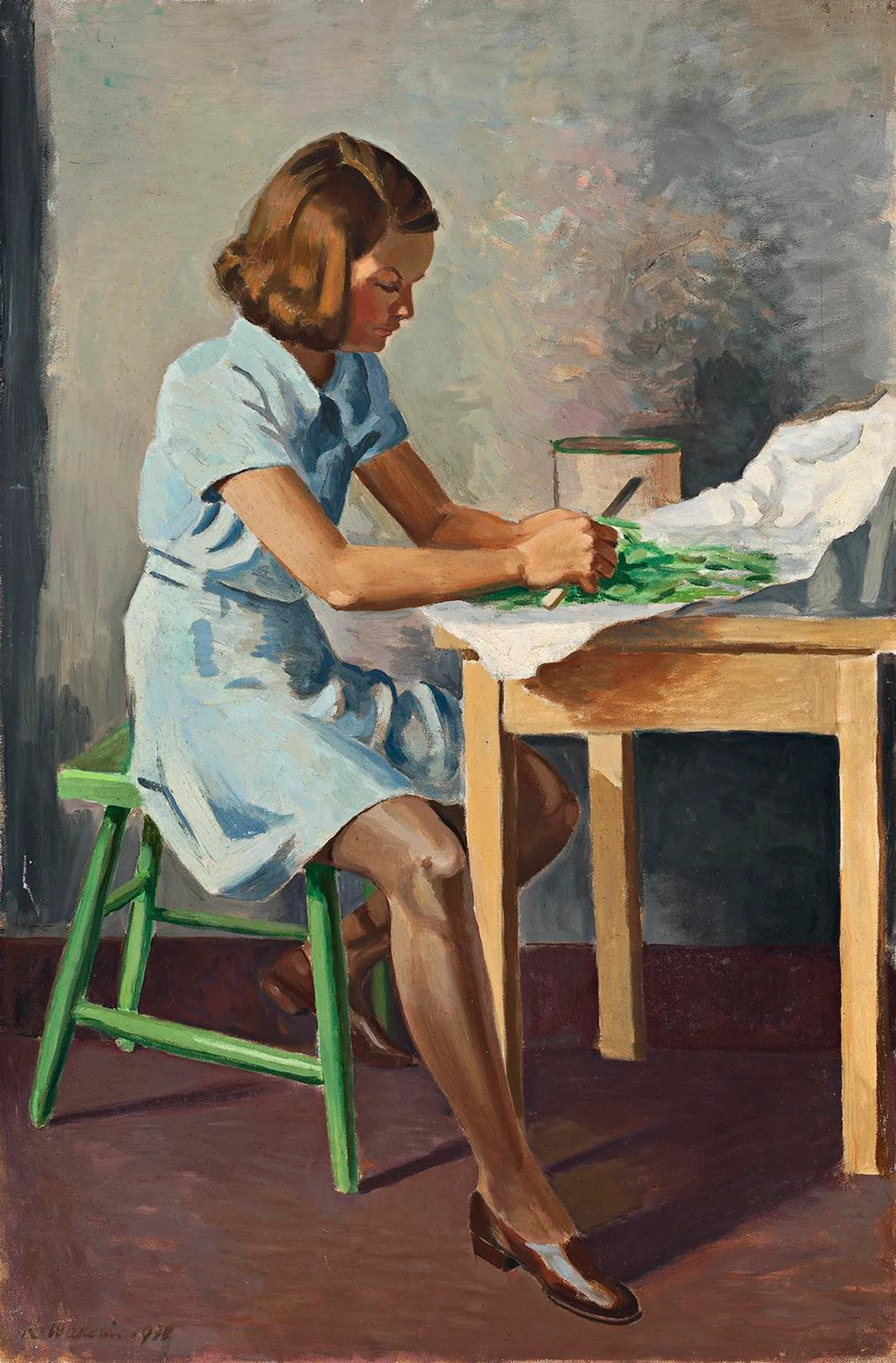 JUDY, THE ARTIST’S DAUGHTER, SLICING BEANS