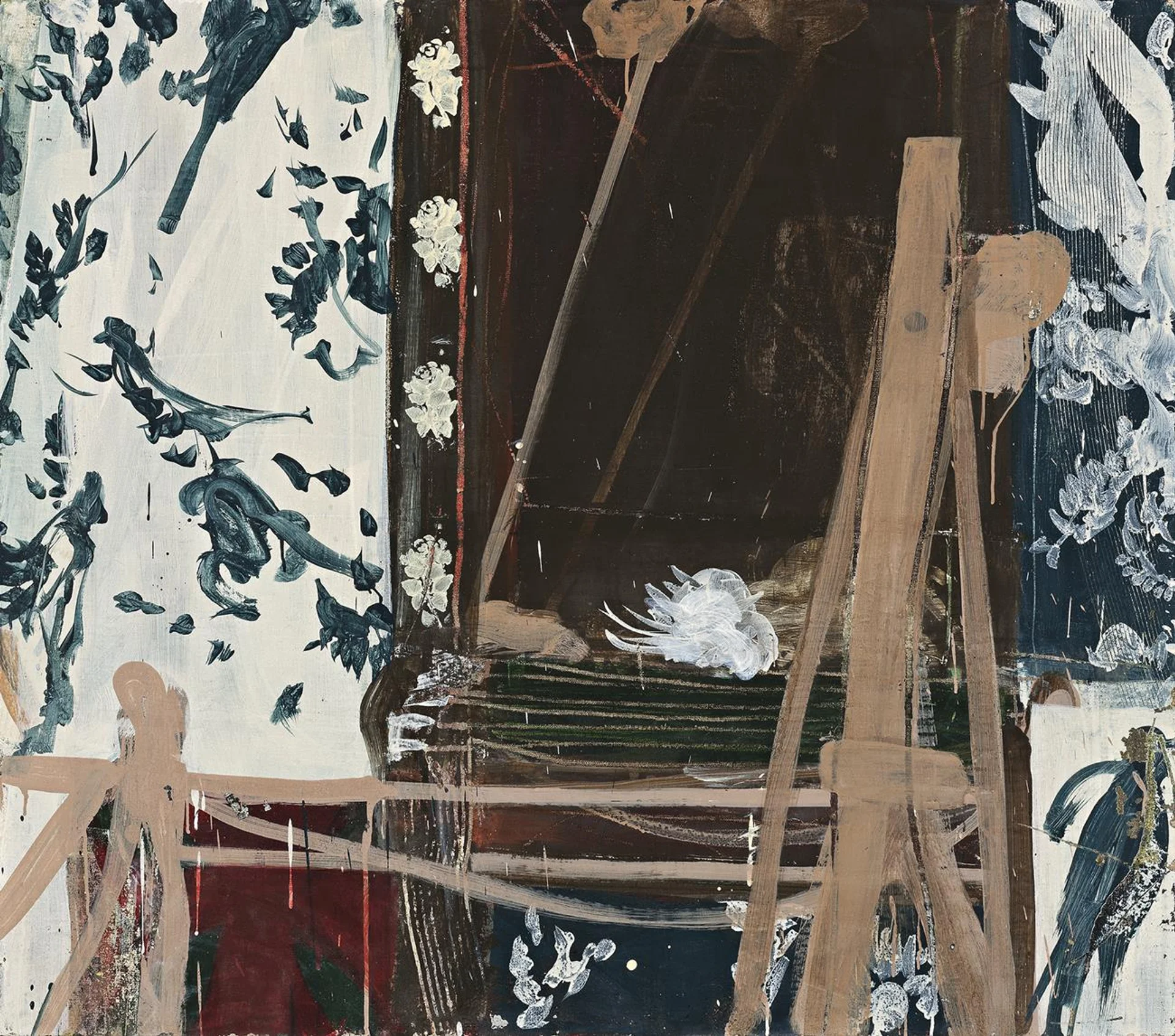 SHELL, HARPSICHORD AND EASEL