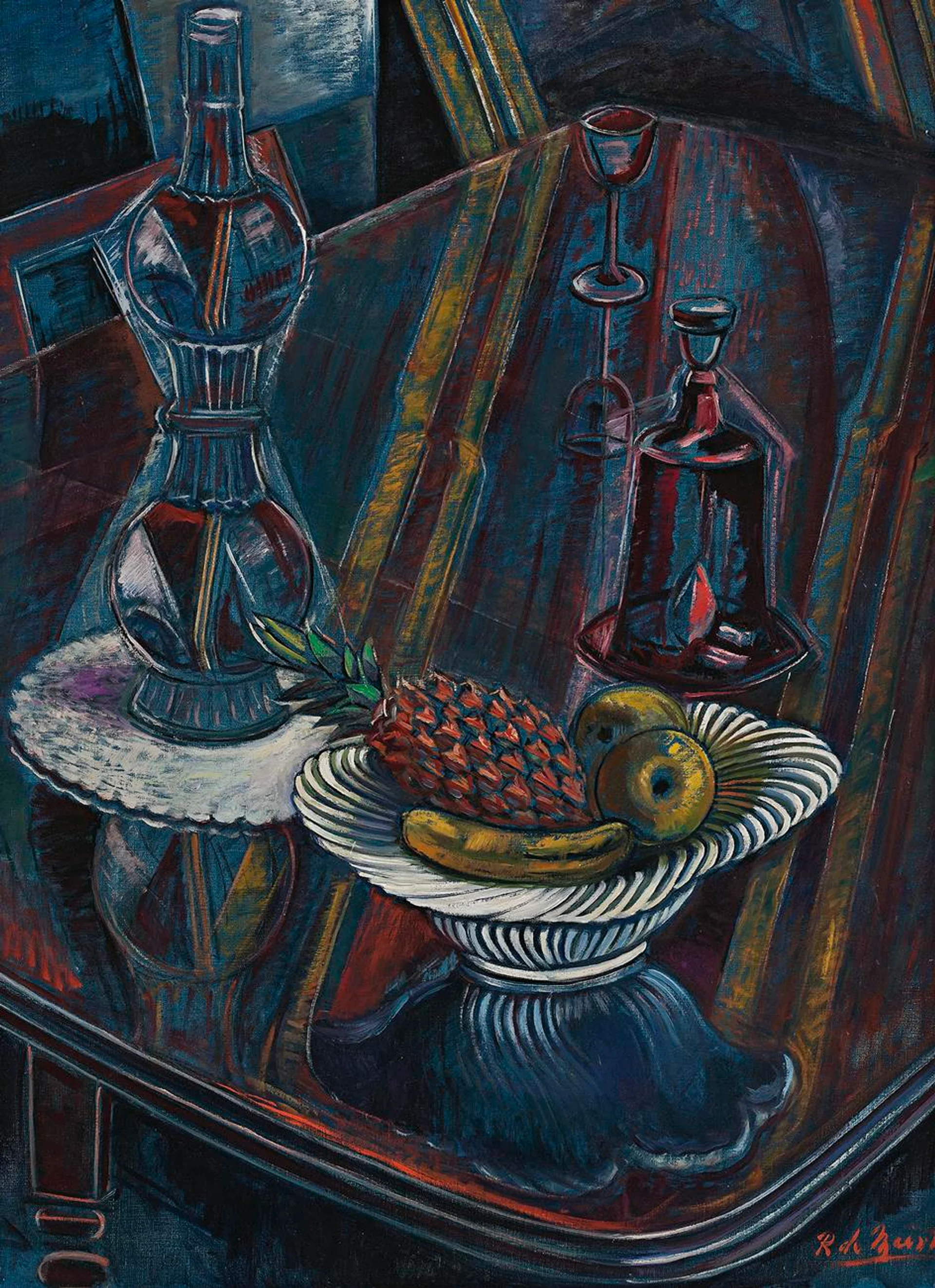 STILL LIFE, BOTTLE AND FRUIT