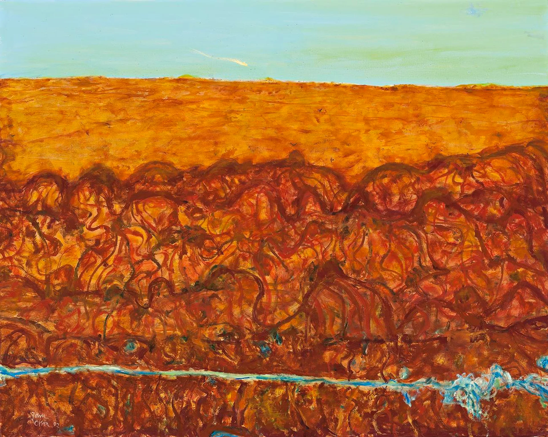 FLOODED RIVER PASSING THE SIMPSON DESERT