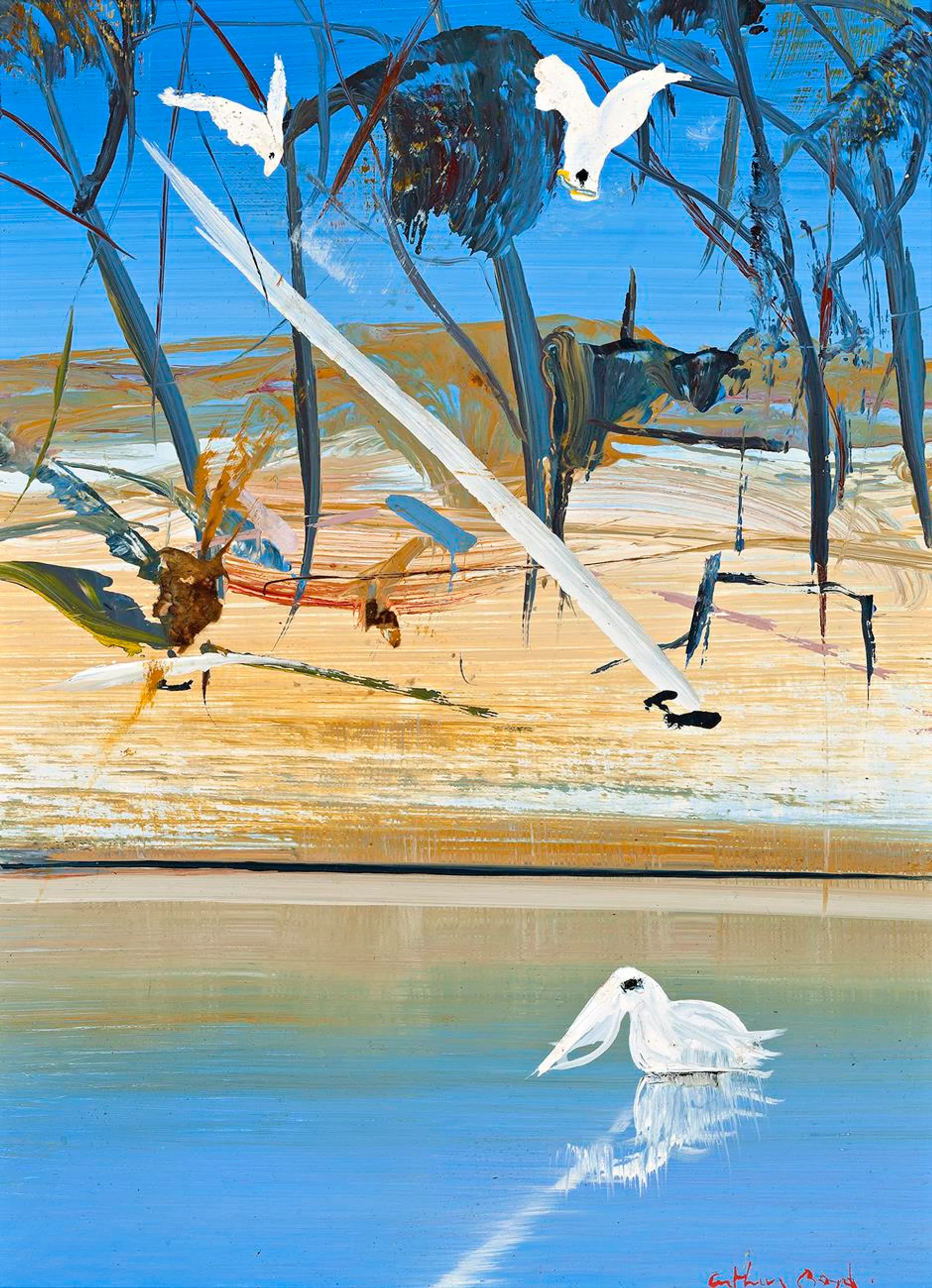 SHOALHAVEN RIVER WITH COCKATOOS AND PELICAN