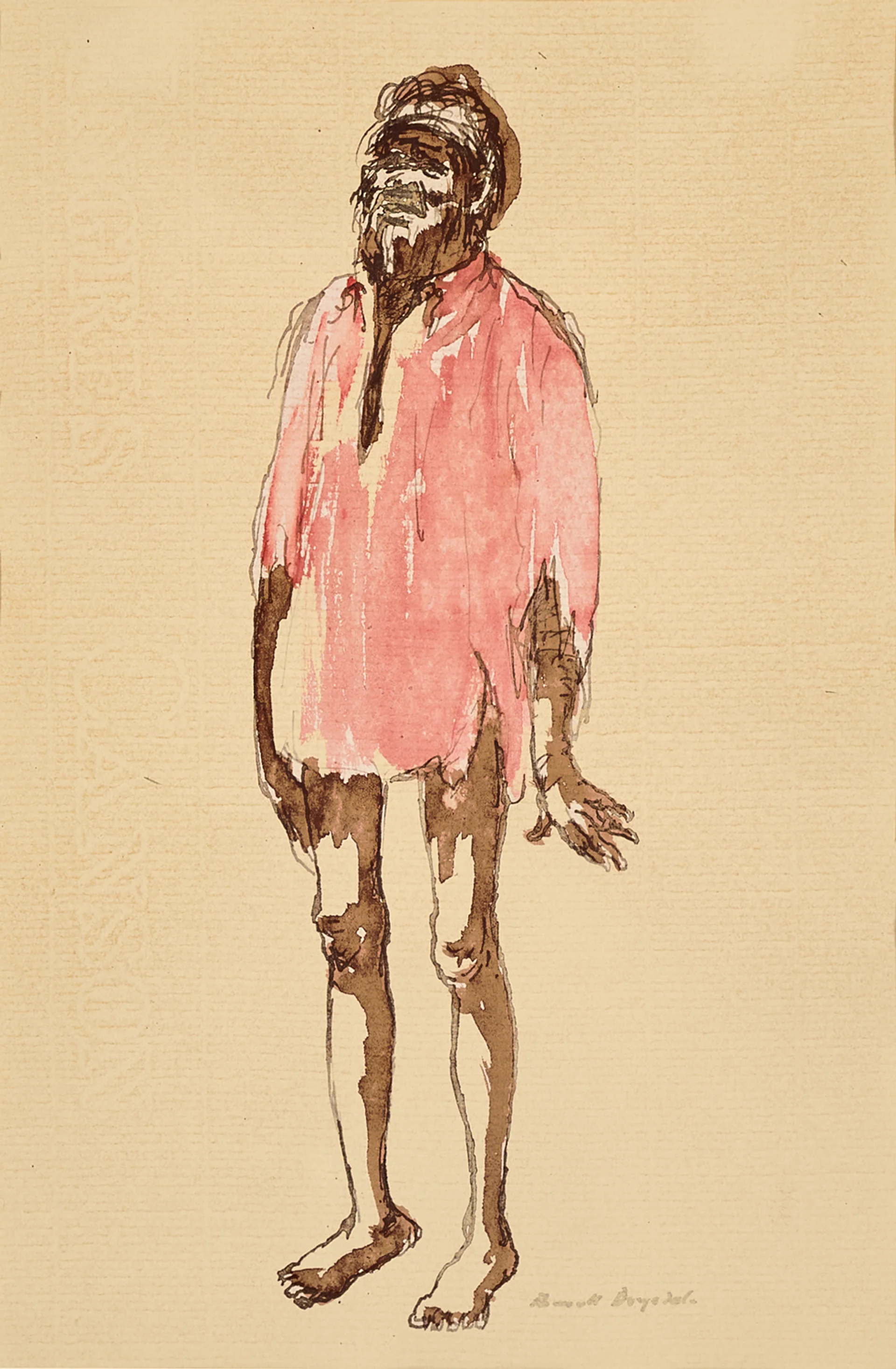 ABORIGINAL FIGURE IN RED SHIRT