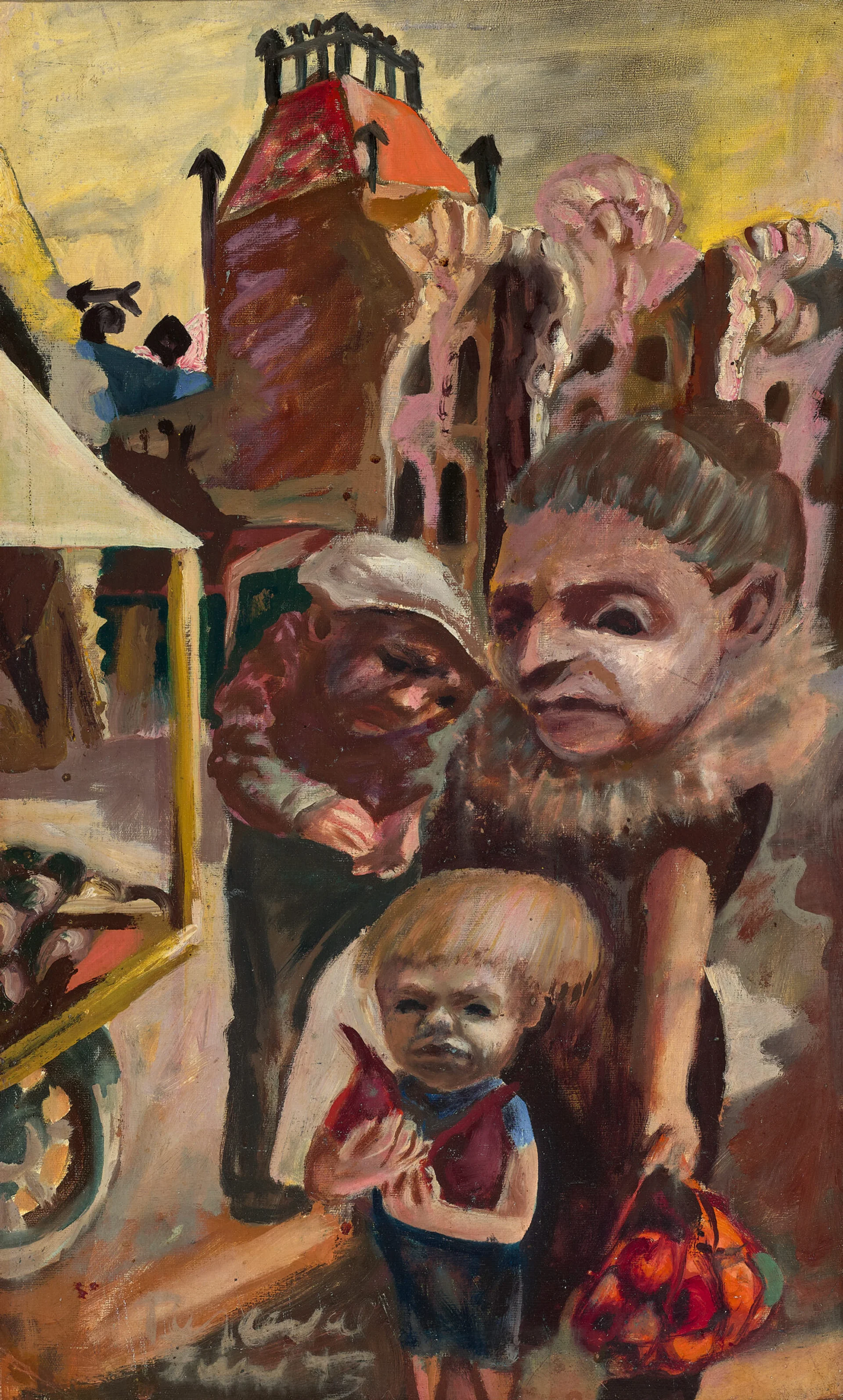 BOY BESIDE A FRUIT BARROW