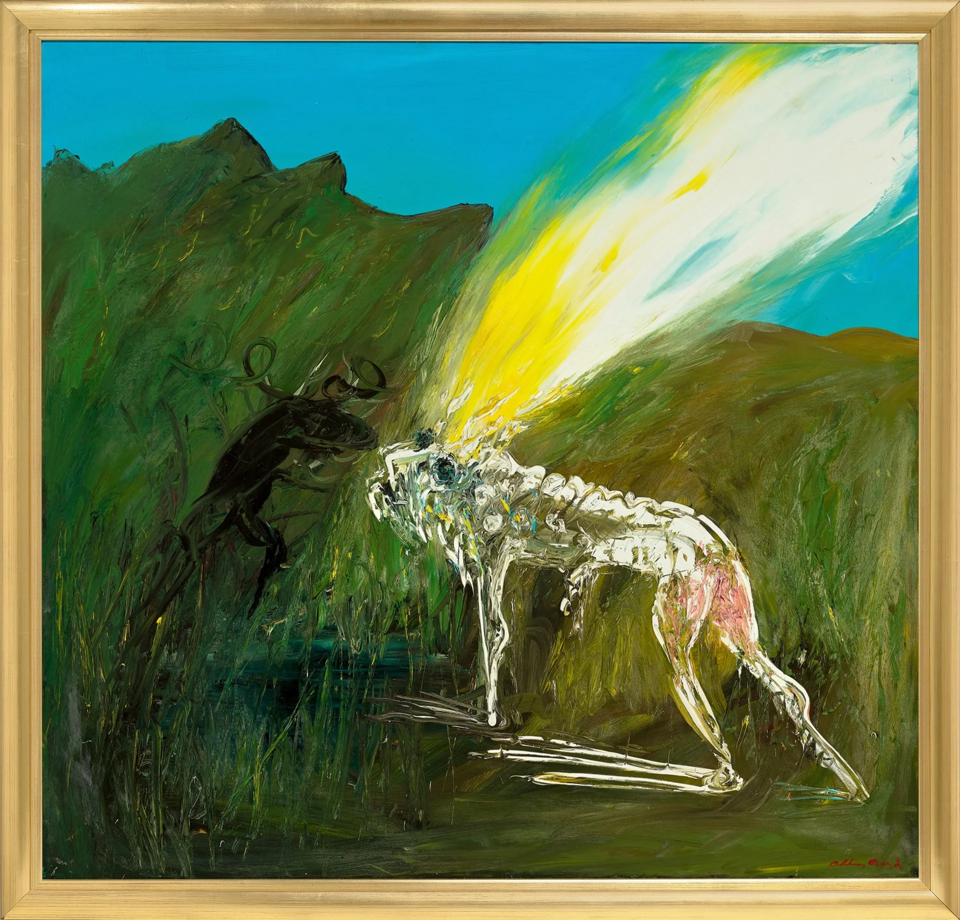 NEBUCHADNEZZAR BEING STRUCK BY LIGHTNING IN A ROCKY LANDSCAPE WITH BLACK RAM