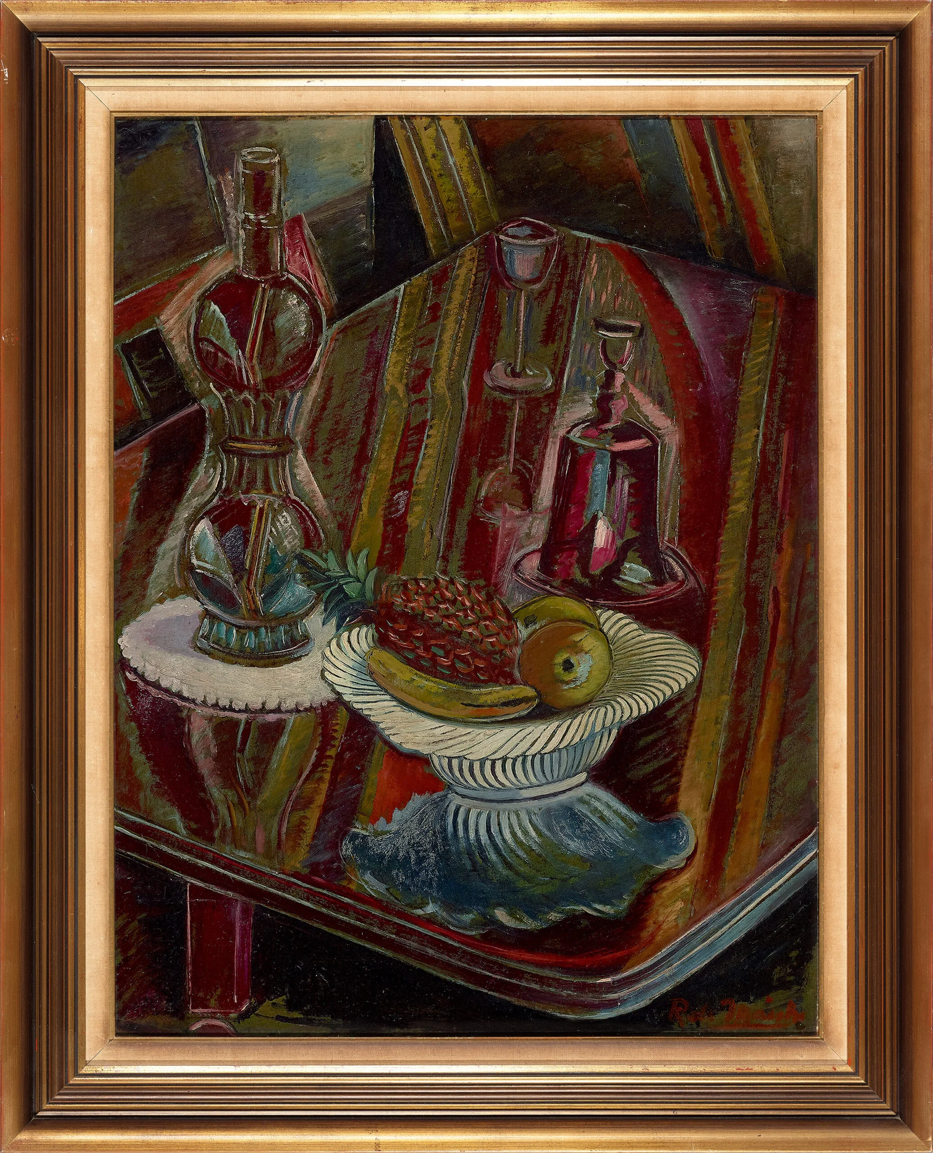 STILL LIFE, BOTTLE AND FRUIT