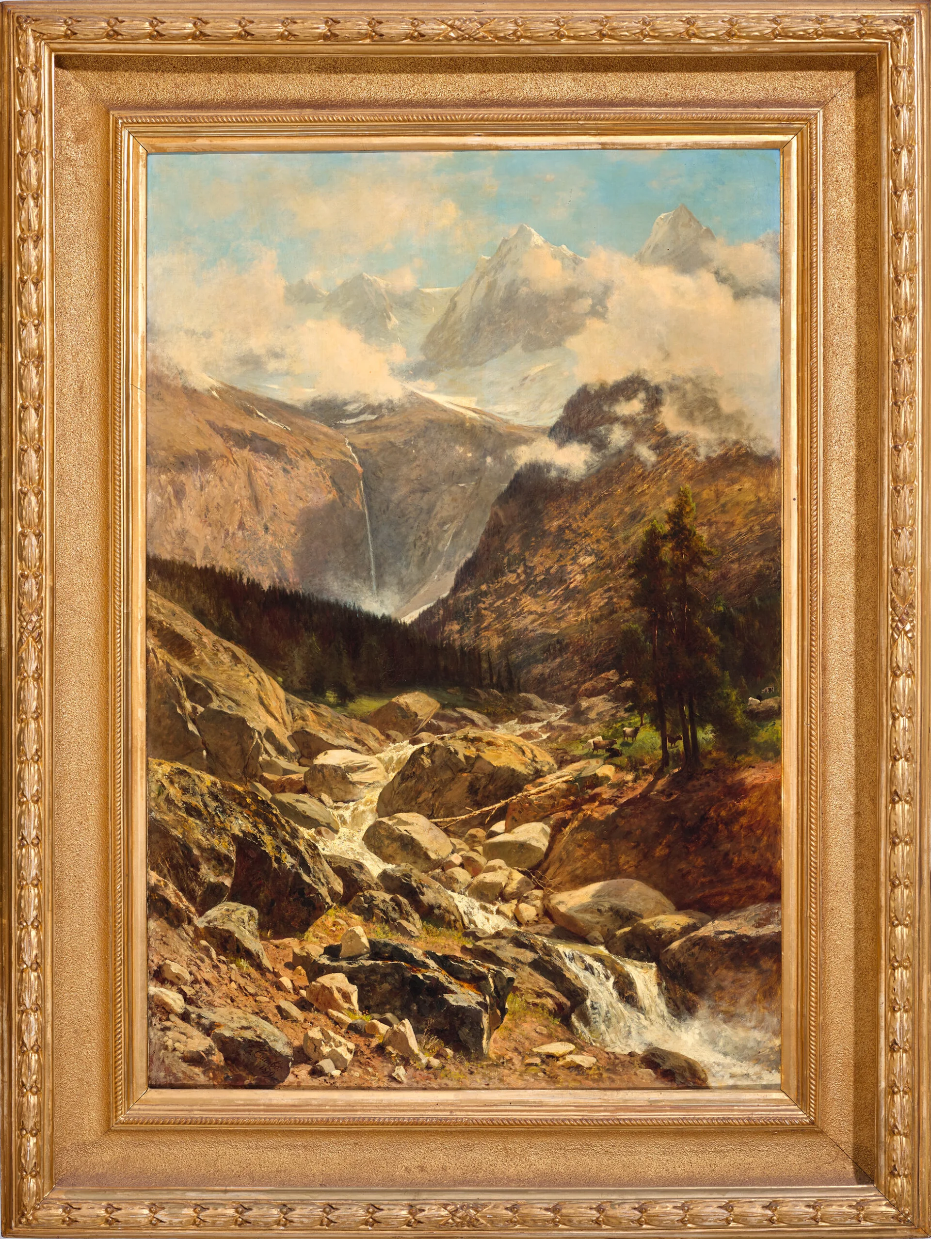 VIEW OF MOUNTAINS AND STREAM