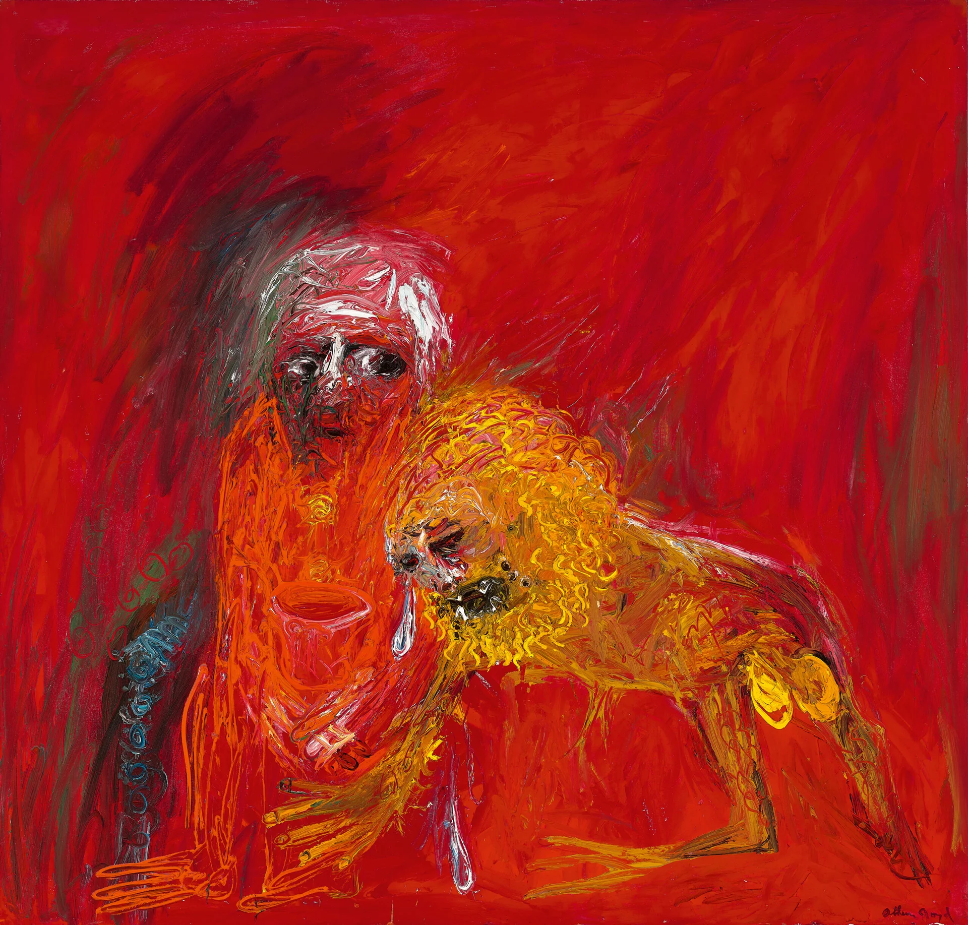 Seated Nebuchadnezzar and crying lion
