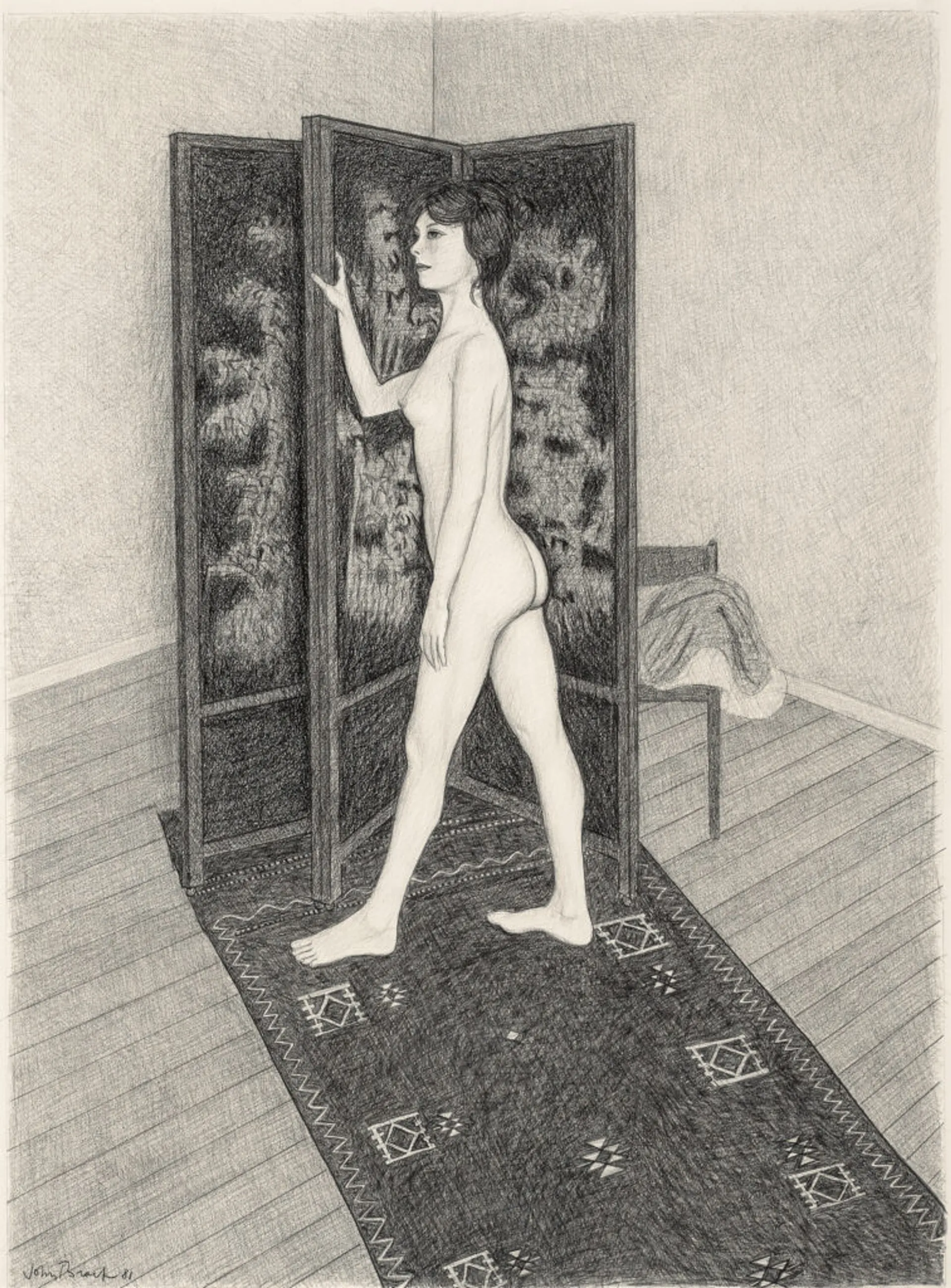 Standing nude with screen