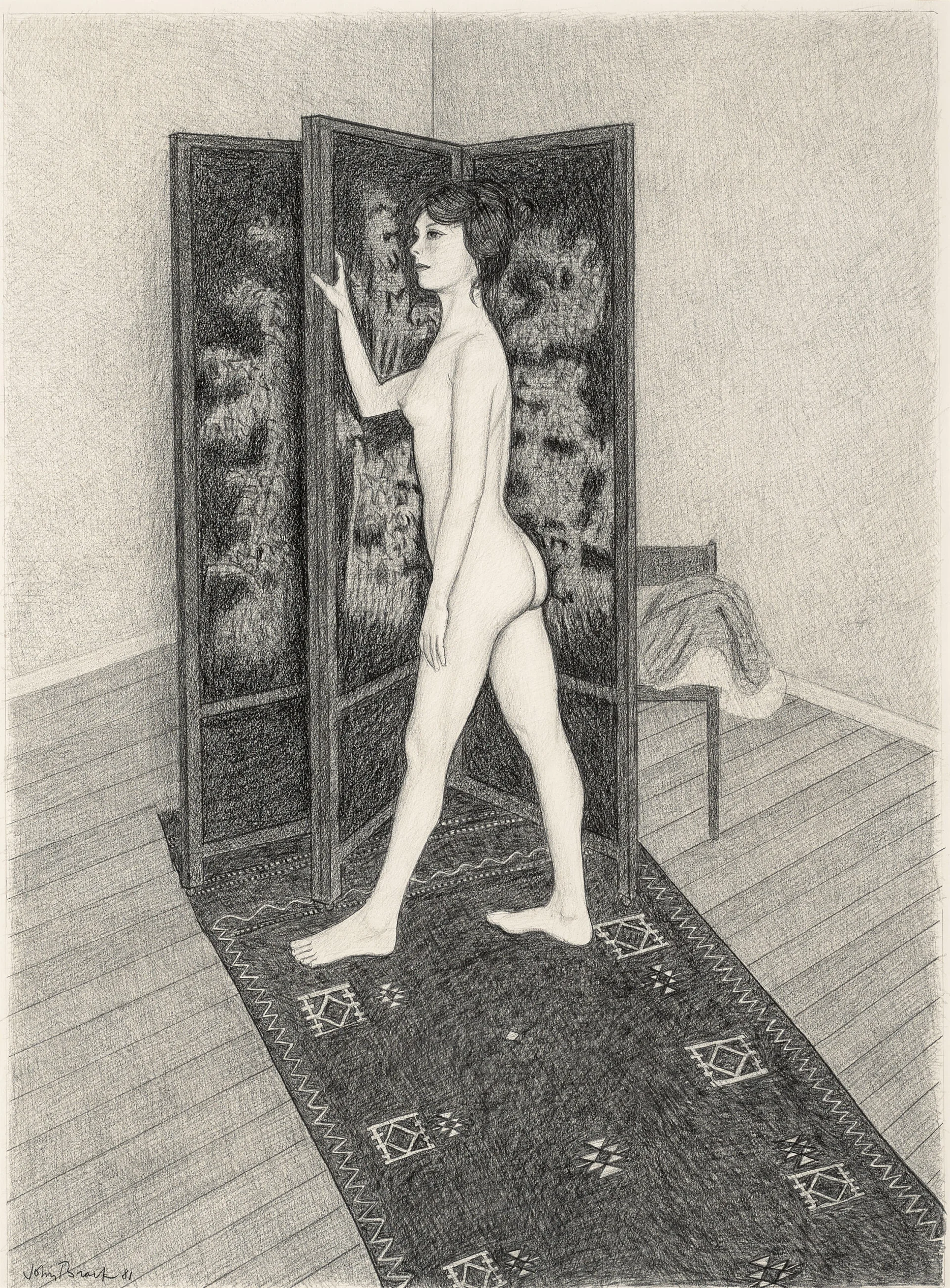 Standing nude with screen