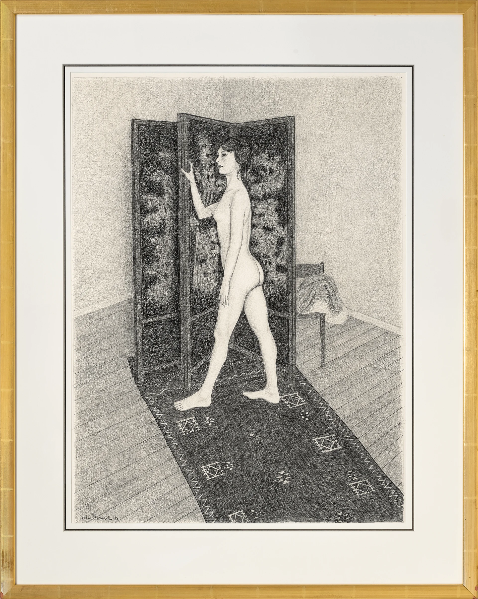 Standing nude with screen