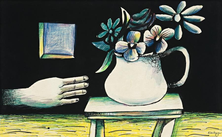 96 · CHARLES BLACKMAN, ALICE'S HAND, CUP, TABLE AND FLOWERS, 1957